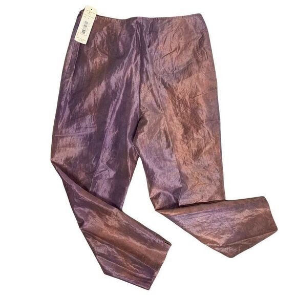 Vintage Linen Blend Flat Front Dress Pants 14 Purple Straight Leg Ankle Crop Zip - Picture 3 of 5